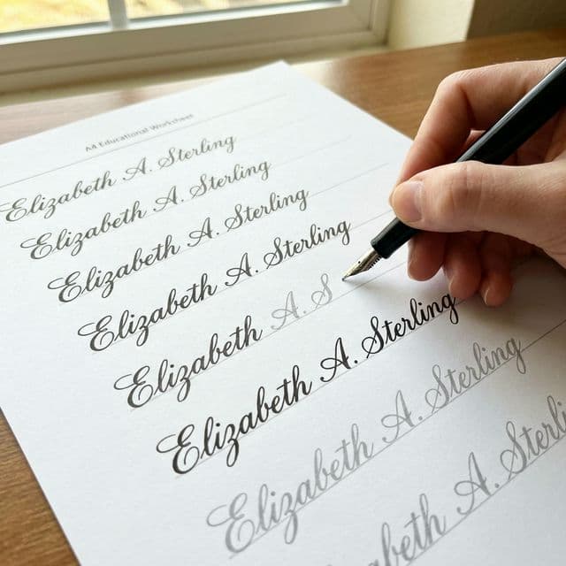 Practice tracing sheet — learning a new signature with guided lines